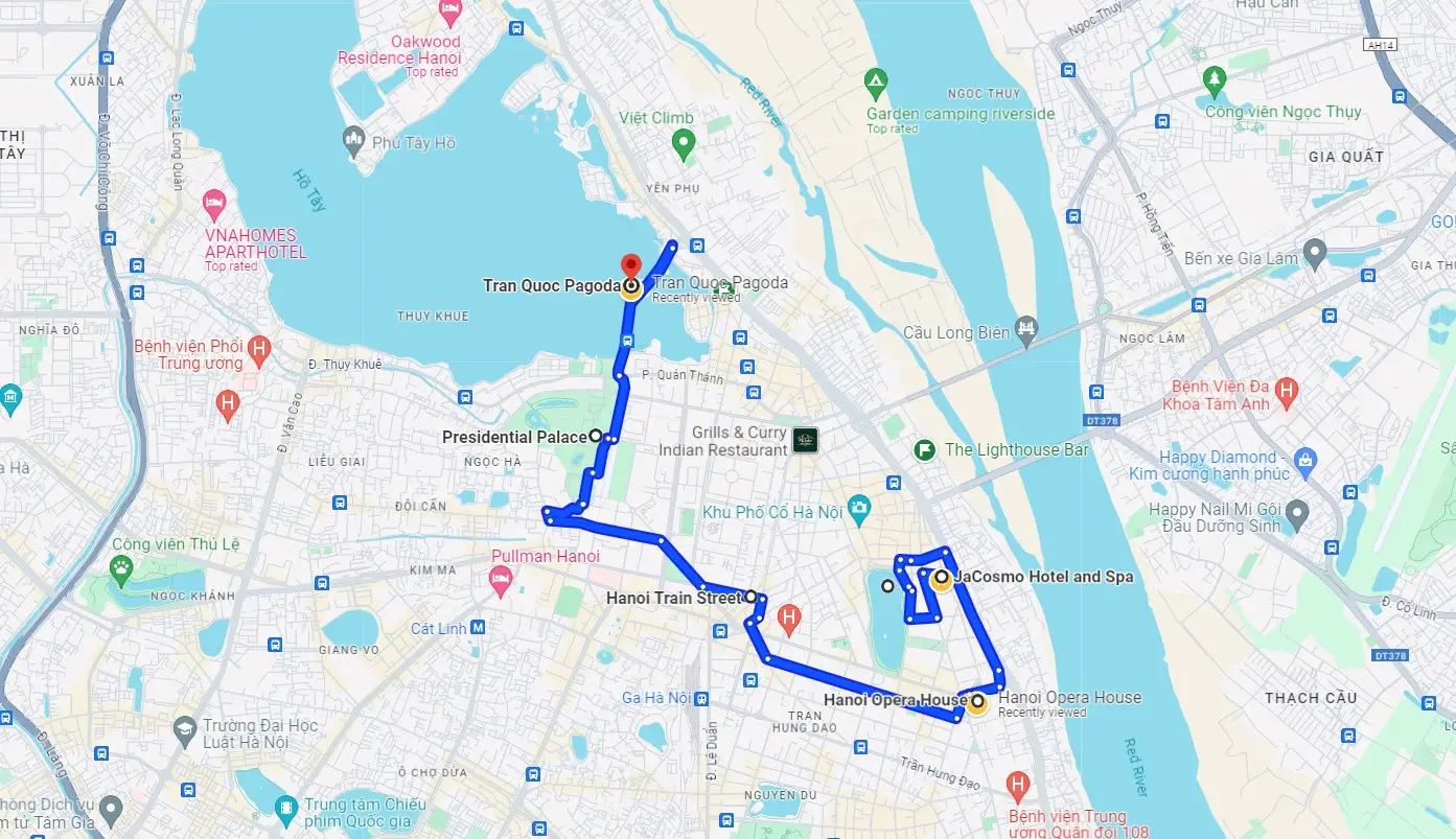 Hanoi városnéző útvonaltérkép