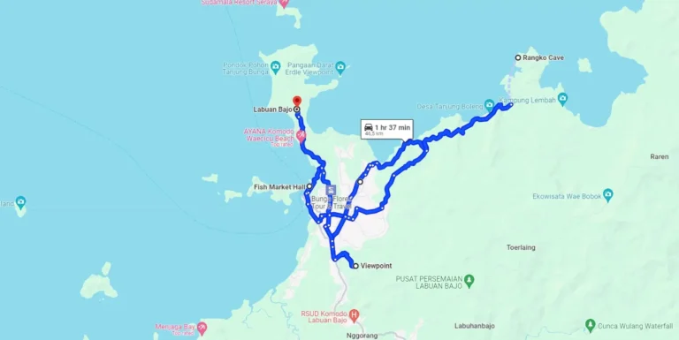 Labuan Bajo autós kirándulás útvonaltérkép